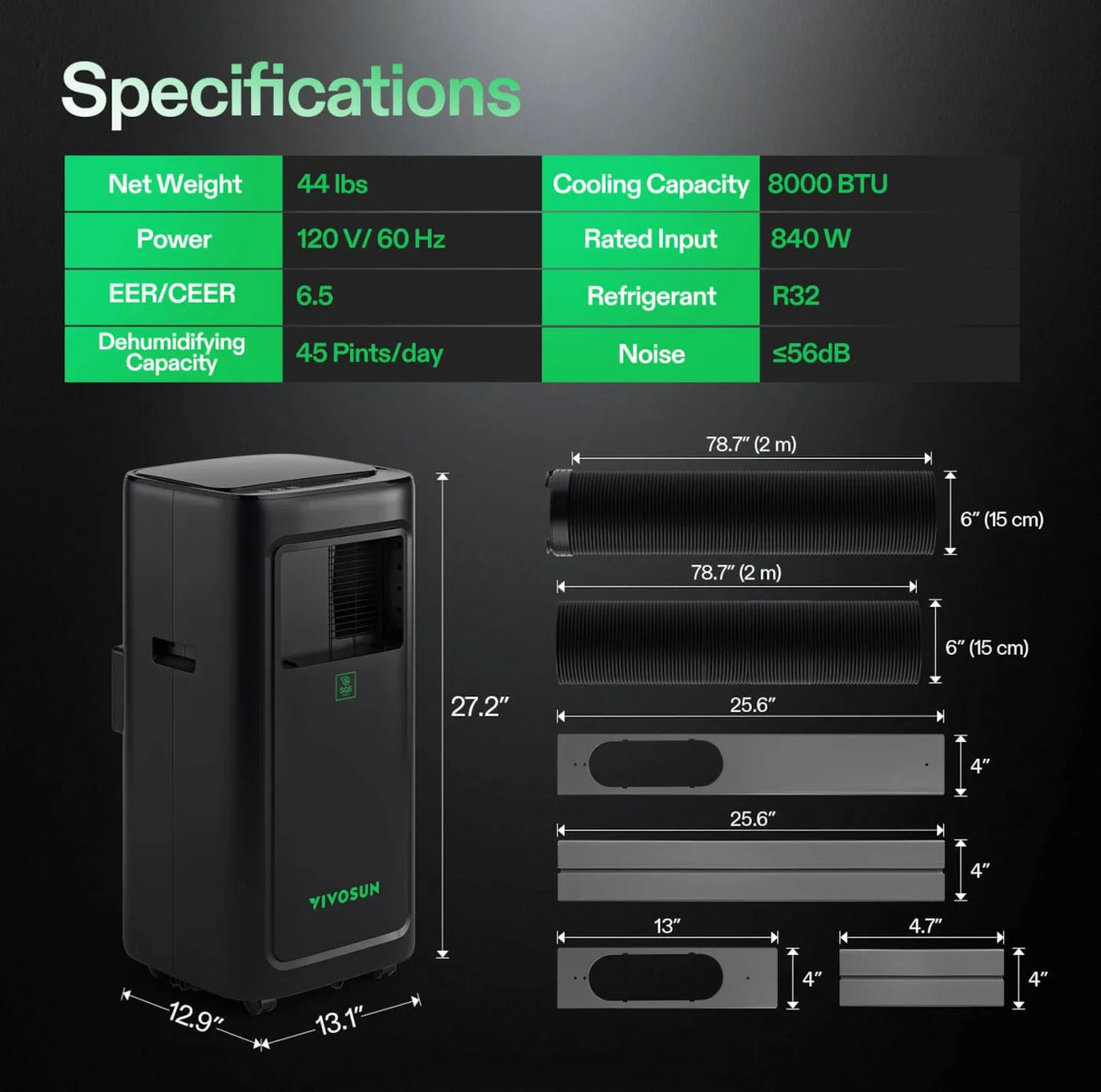 VIVOSUN AeroLUSH C08 Air Conditioner 8000 BTU – Climate Control Unit for Grow Rooms (US Version with Transformer)