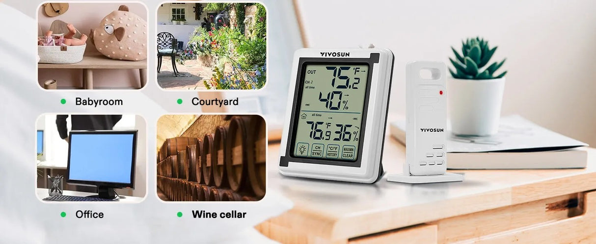 VIVOSUN Wireless Thermometer and Hygrometer (3 Remote Sensors)