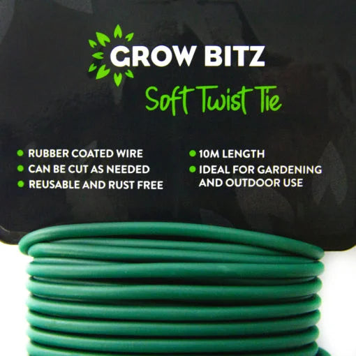 Grow Bitz Soft Twist Tie 10m – Rubber-Coated Plant Tie for Stakes & Trellises