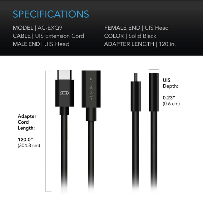 AC Infinity UIS to UIS Extension Cable Female to Male 10 feet (AC-EXQ9)