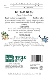 Broad Bean Organic Seeds-  Super Aquadulce