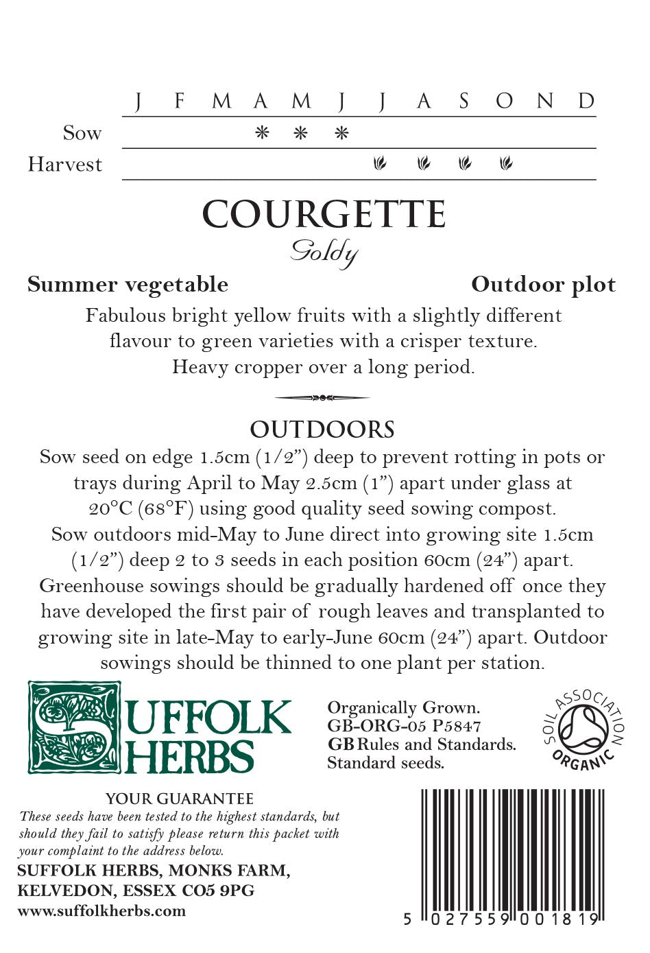 Courgette Organic Seeds - Goldy
