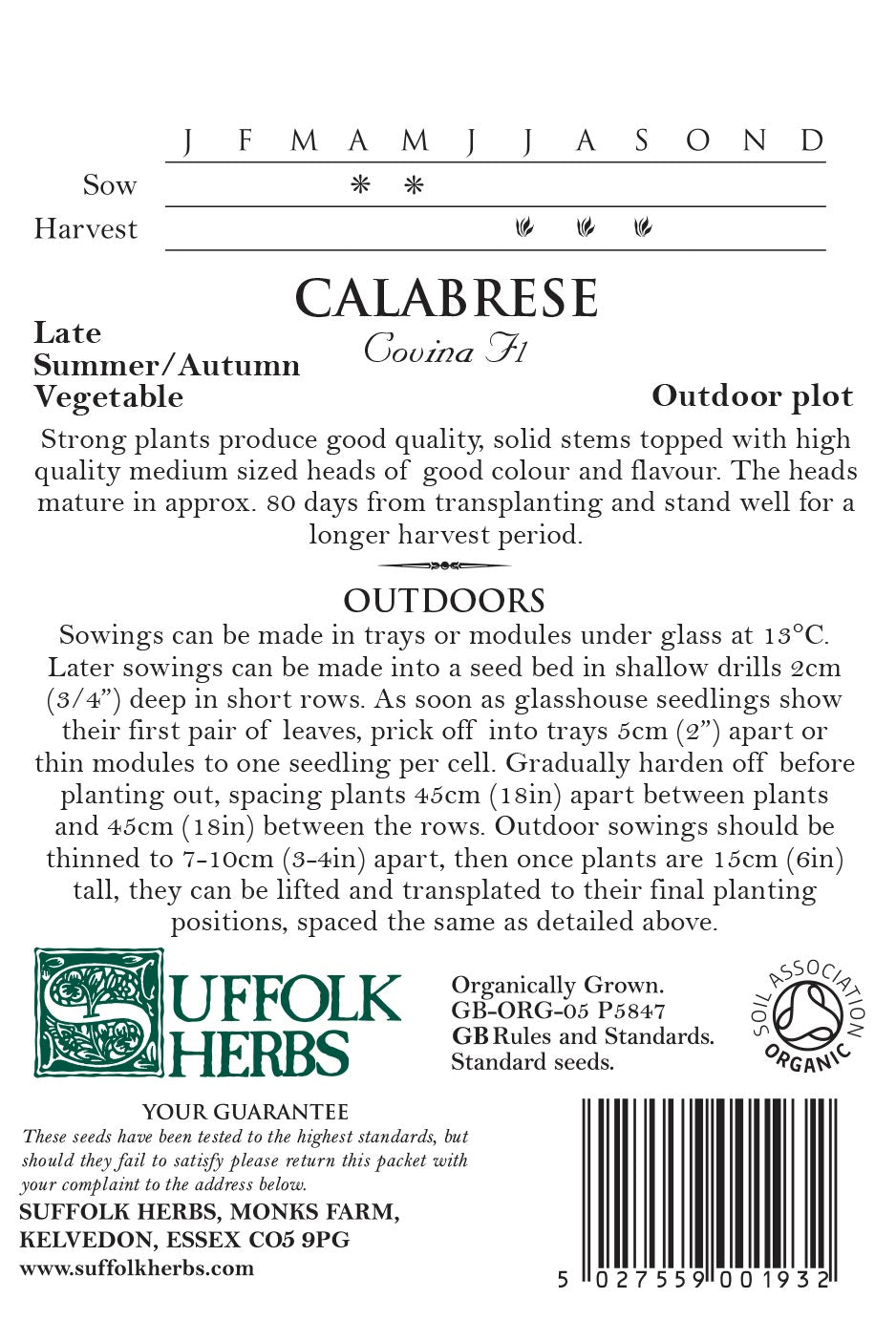 Calabrese Organic Vegetable Seeds - Covina