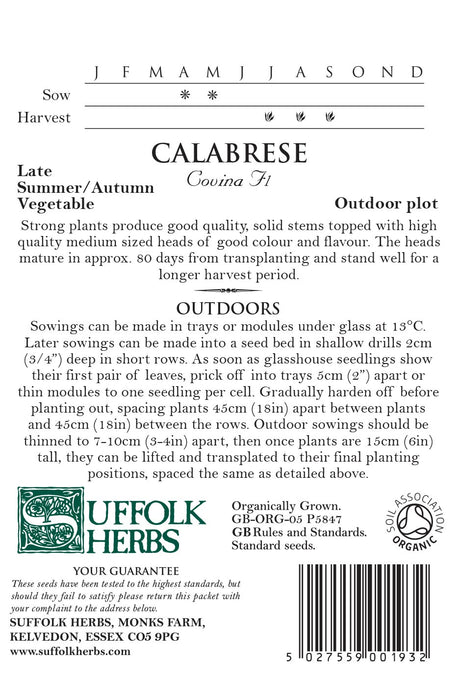 Calabrese Organic Vegetable Seeds - Covina