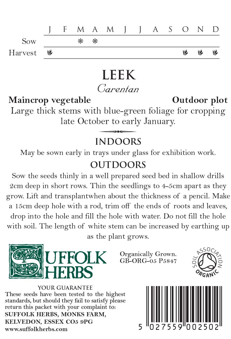 Leek Organic Seeds - Carentan