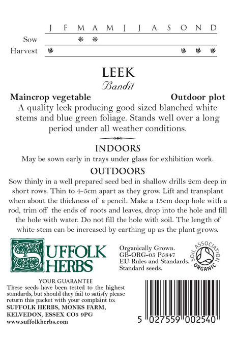 Leek Organic Seeds - Bandit