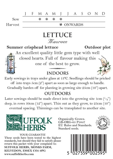 Lettuce Organic Seeds - Maureen (Little Gem Type)