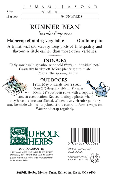 Runner Bean Organic Seeds - Scarlet Emperor