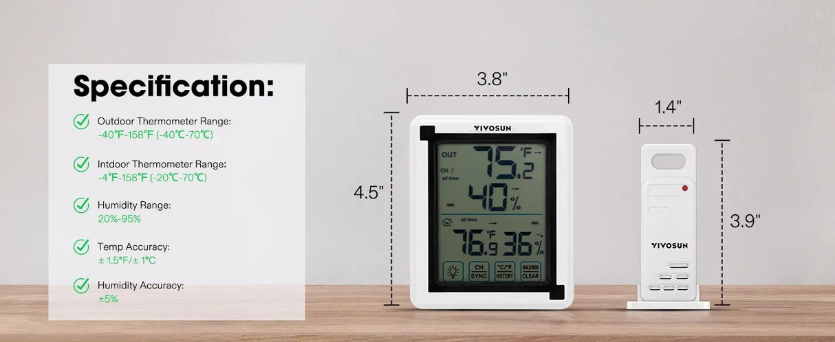 VIVOSUN Wireless Thermometer and Hygrometer (3 Remote Sensors)