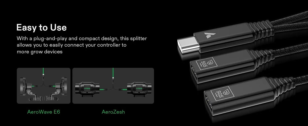 VIVOSUN USB-C Splitter with 1 Male to 2 Female
