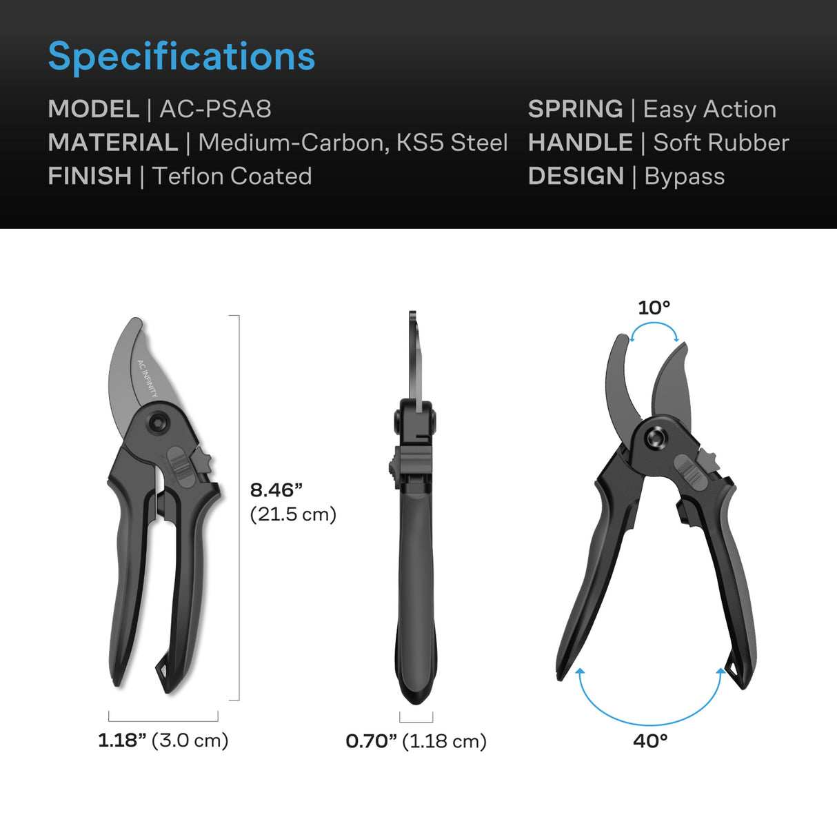 AC Infinity Carbon Steel Pruning Shears 8" (AC-PSA8)