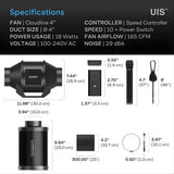 AC Infinity Air Filtration Kit 4”, Inline Fan With Speed Controller, Carbon Filter & Ducting Combo