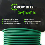 Grow Bitz Soft Twist Tie 10m – Rubber-Coated Plant Tie for Stakes & Trellises