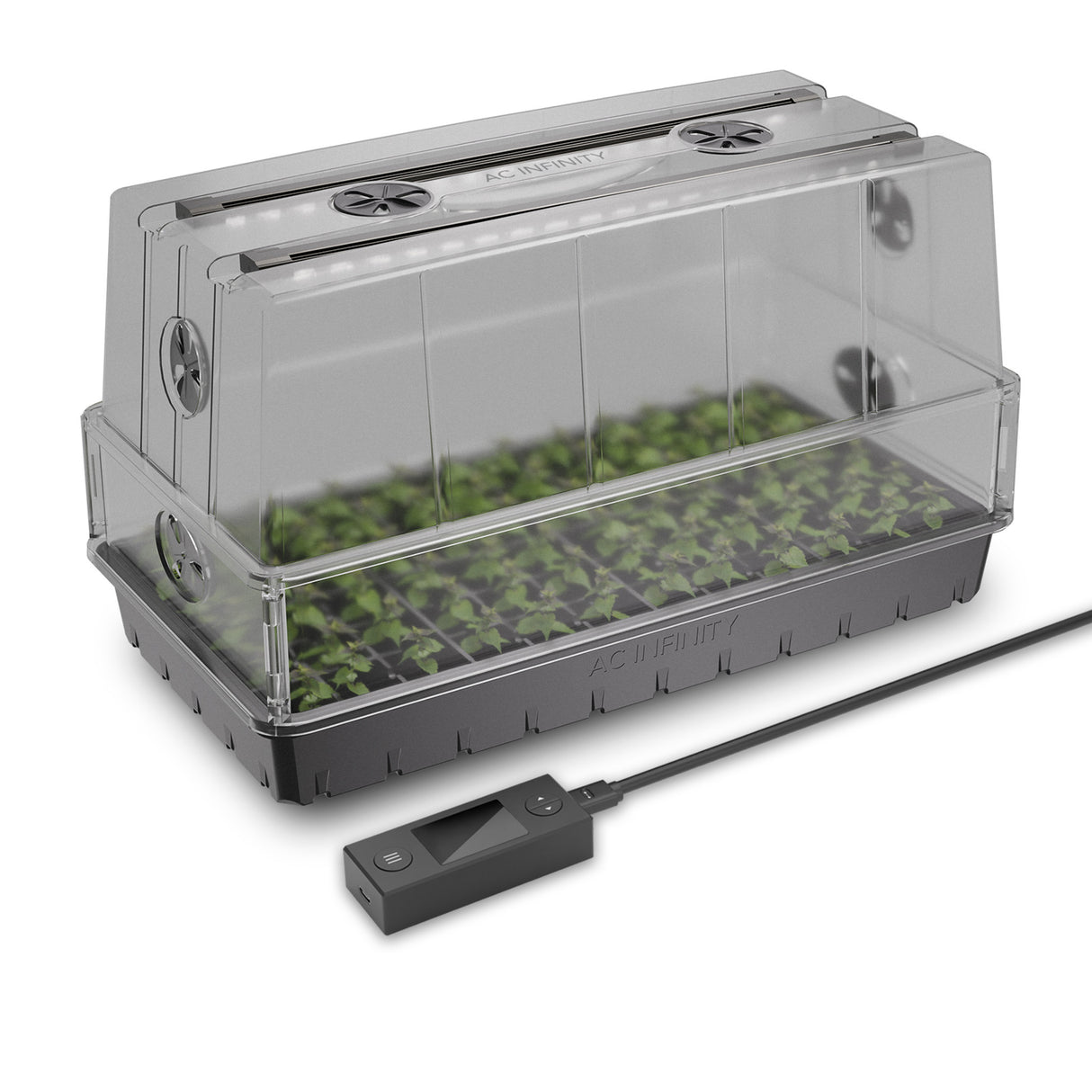 AC Infinity Humidity Dome Germination Kit with LED Grow Light Bars (6x12 Cell Tray)