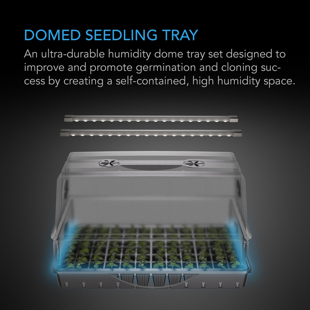 AC Infinity Humidity Dome Germination Kit with LED Grow Light Bars (6x12 Cell Tray)