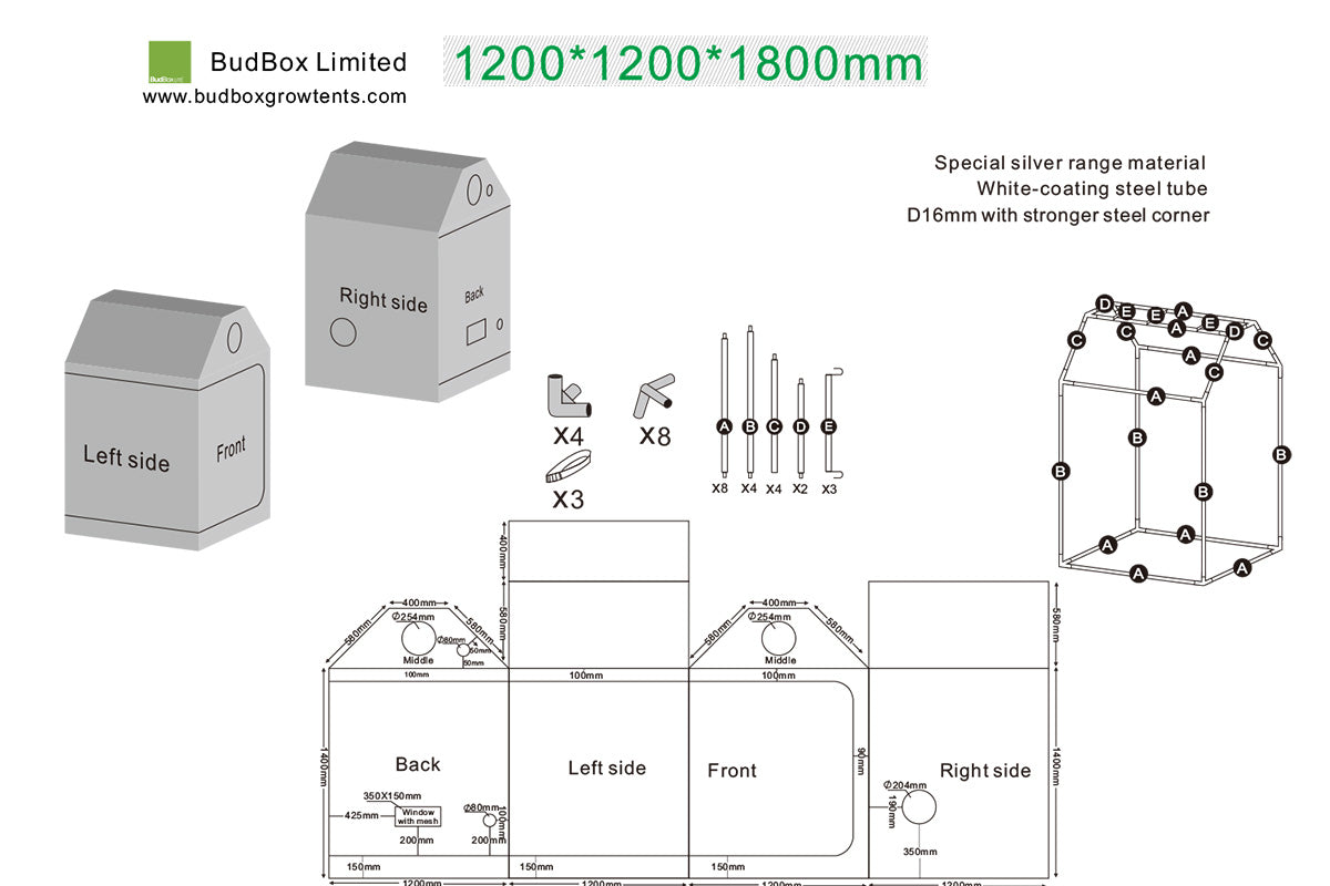 BudBox Lite Roof Tent 1.2m x 1.2m x 1.8m -  Loft-Friendly Grow Tent with Silver Mylar Interior