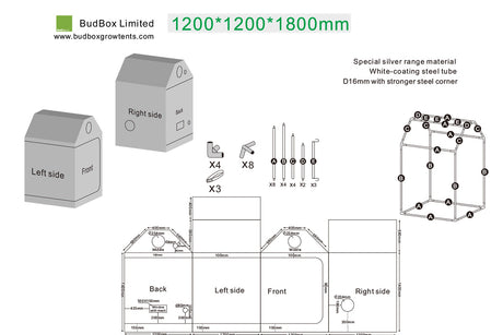 BudBox Lite Roof Tent 1.2m x 1.2m x 1.8m -  Loft-Friendly Grow Tent with Silver Mylar Interior