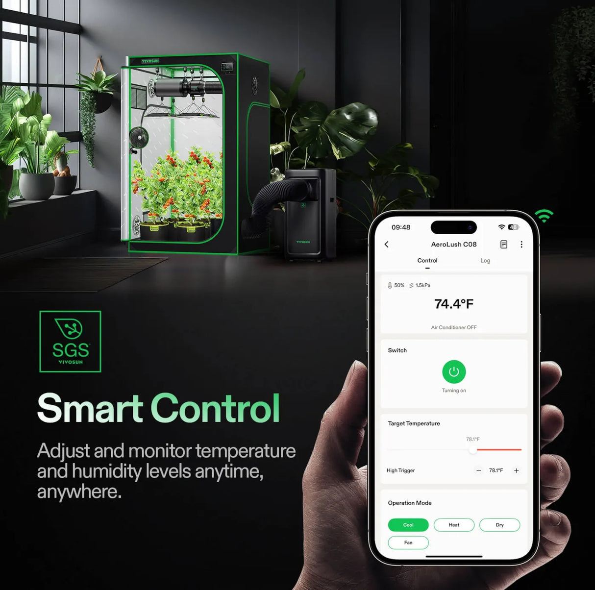 VIVOSUN AeroLUSH C08 Air Conditioner 8000 BTU – Climate Control Unit for Grow Rooms (US Version with Transformer)