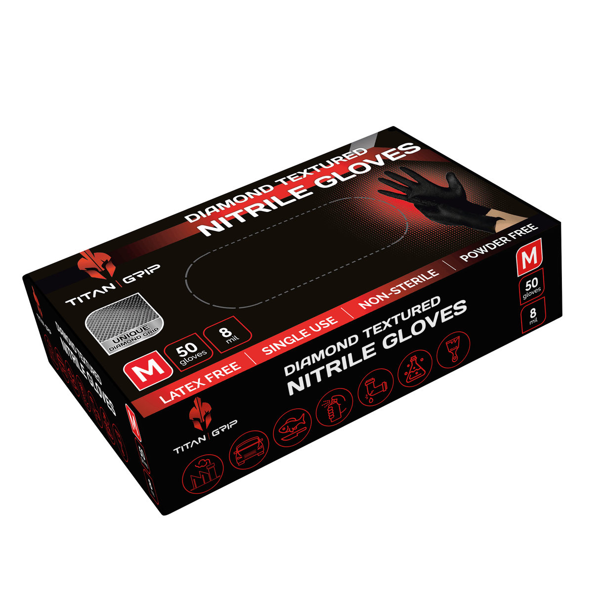 Titan Grip Diamond Textured Black Nitrile Gloves - (50 per box)