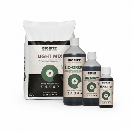 BioBizz Outdoor Soil Starter Bundle - Light Mix, Bio Grow and Root Juice on white background