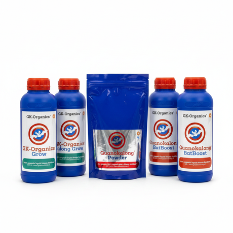 Guanokalong Kalong Complete Bundle – Kalong Grow, Kalong Bloom, BatBoost and Guano Powder on white background